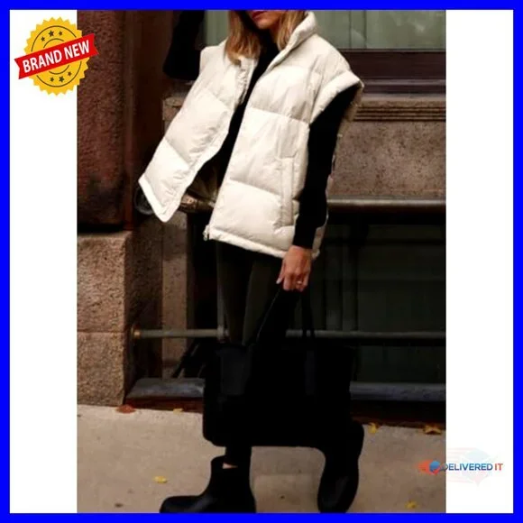 Oversized Puffer Vest Quilted Lightweight Stand Collar Insulated Padded Jacket